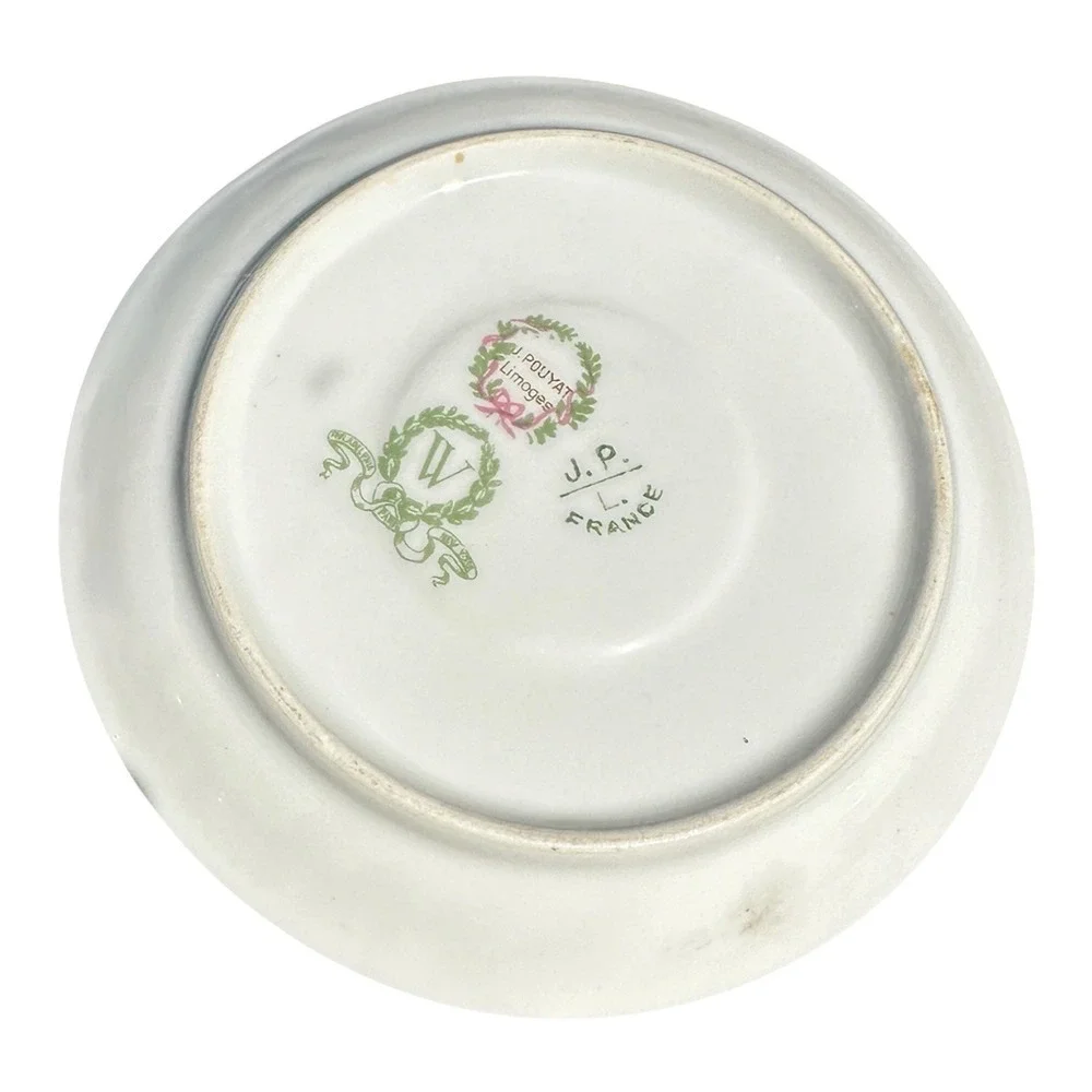J. Pouyat Limoges France Porcelain Tea Cup and Saucer Set Gold Gilt Pink Rose